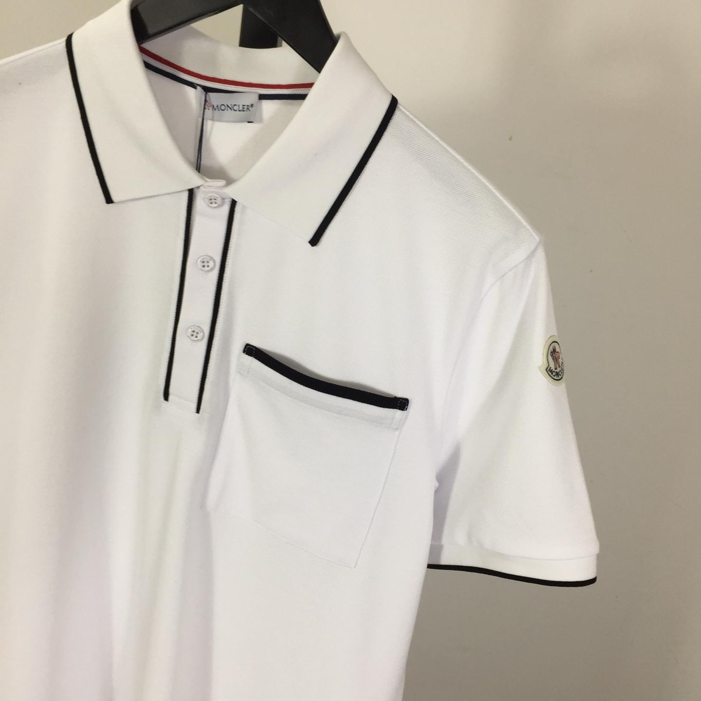 Moncler White Striped Polo - DopestKickz
