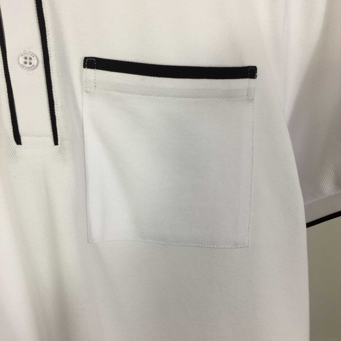 Moncler White Striped Polo - DopestKickz