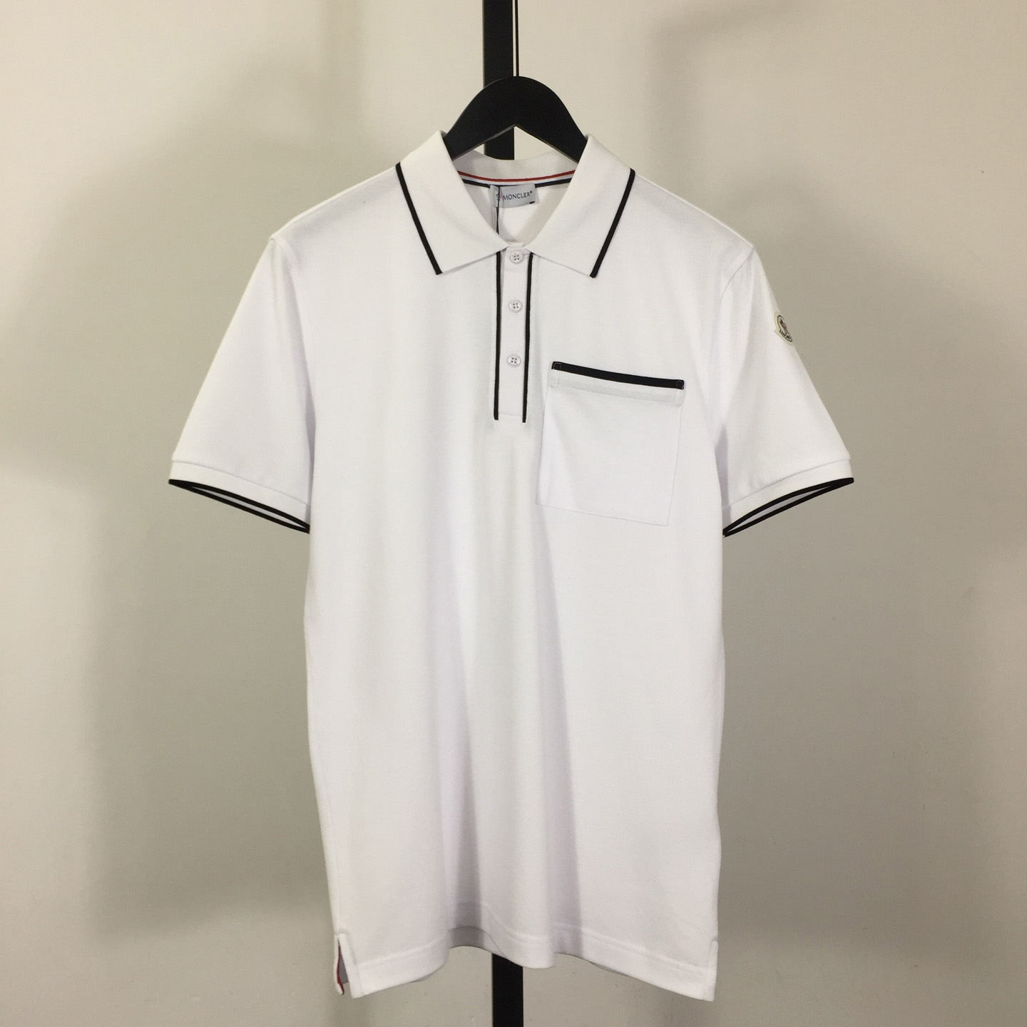 Moncler White Striped Polo - DopestKickz