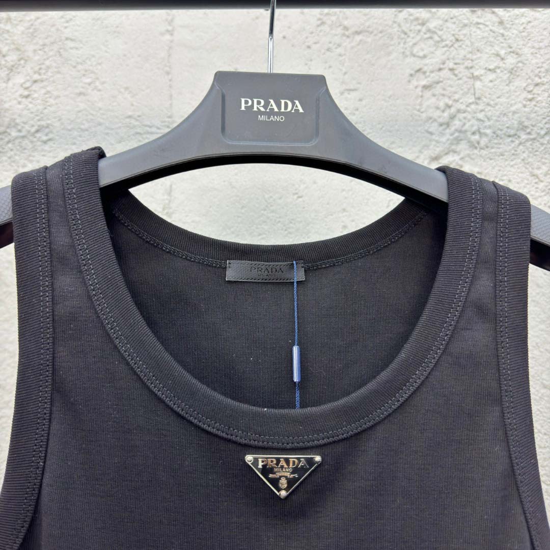 Prada Cotton Tank Top With Enamel Logo - DopestKickz