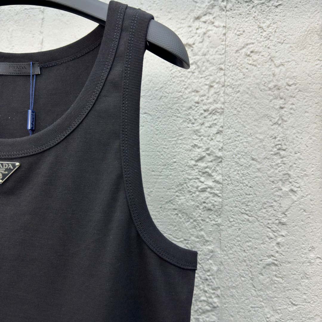 Prada Cotton Tank Top With Enamel Logo - DopestKickz