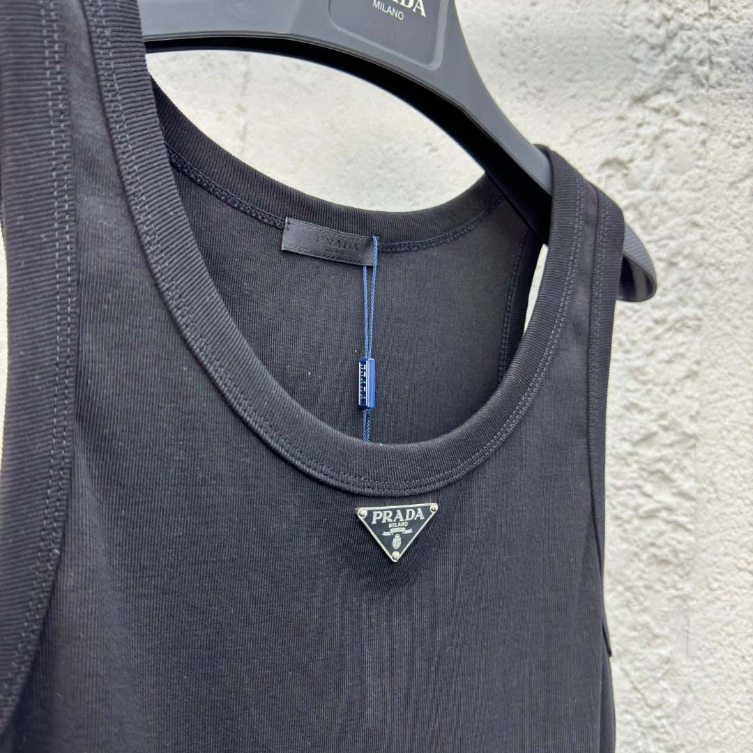 Prada Cotton Tank Top With Enamel Logo - DopestKickz