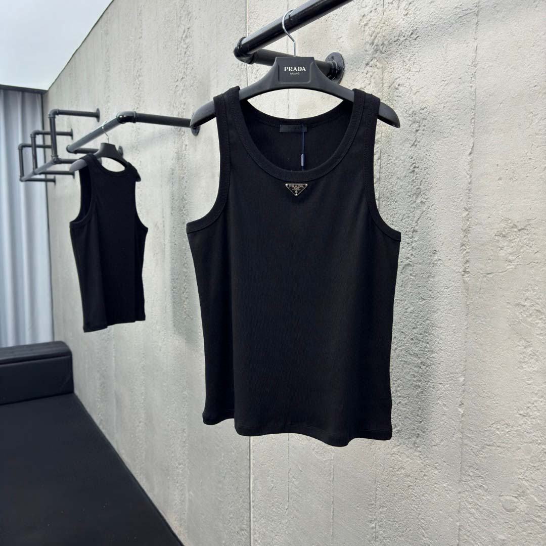 Prada Cotton Tank Top With Enamel Logo - DopestKickz