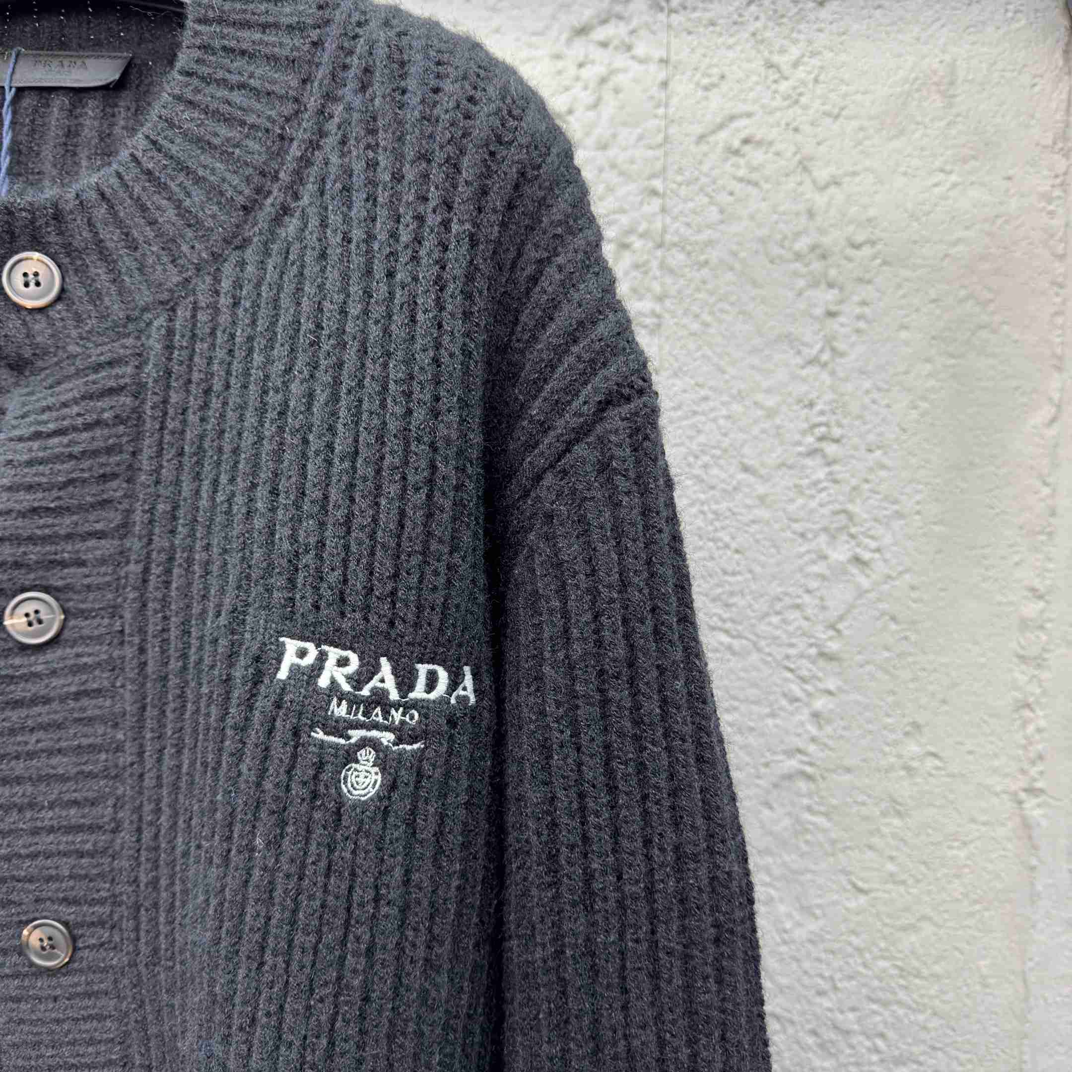 Prada Cashgora Button-Up Ribbed-Knitted Cardigan - DopestKickz