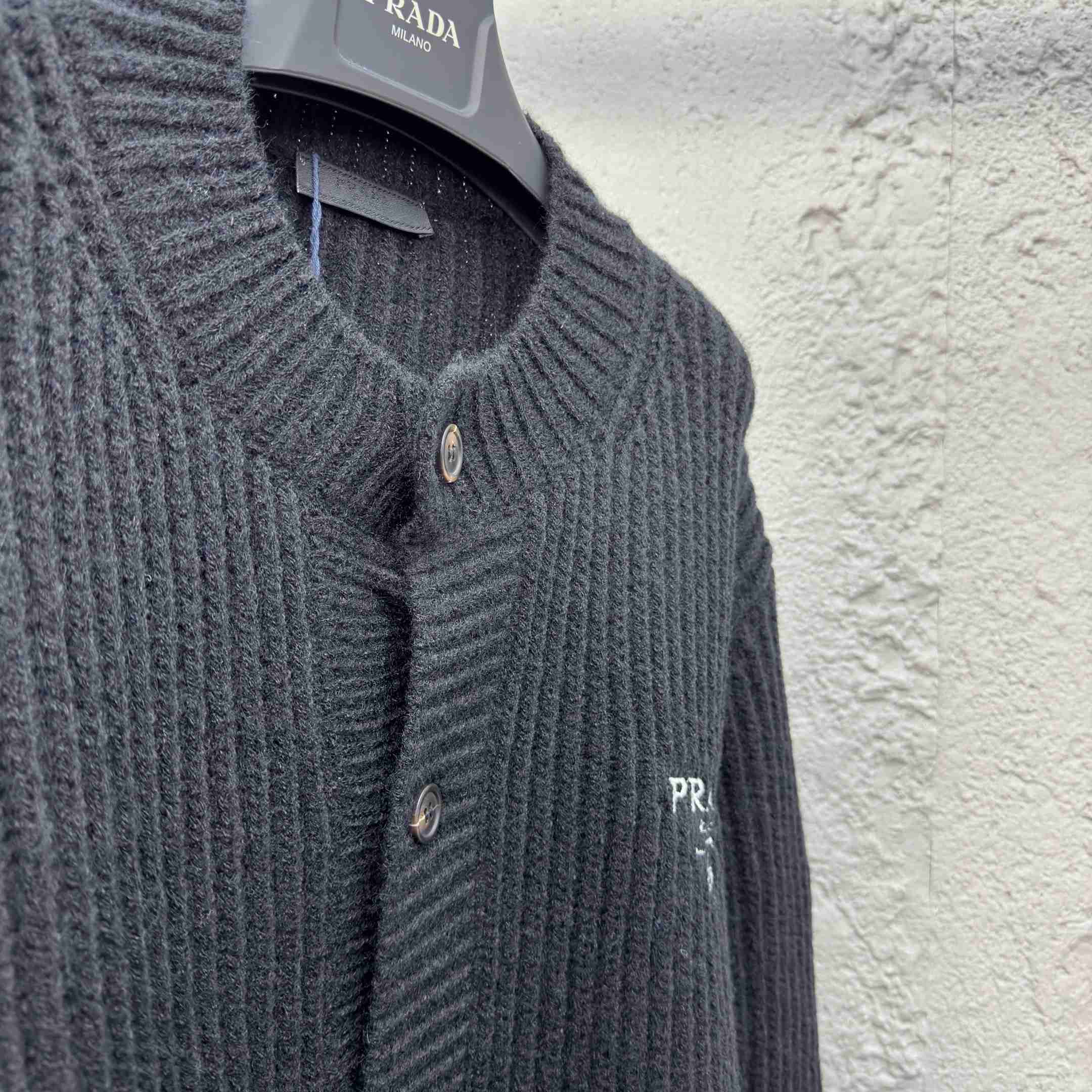 Prada Cashgora Button-Up Ribbed-Knitted Cardigan - DopestKickz