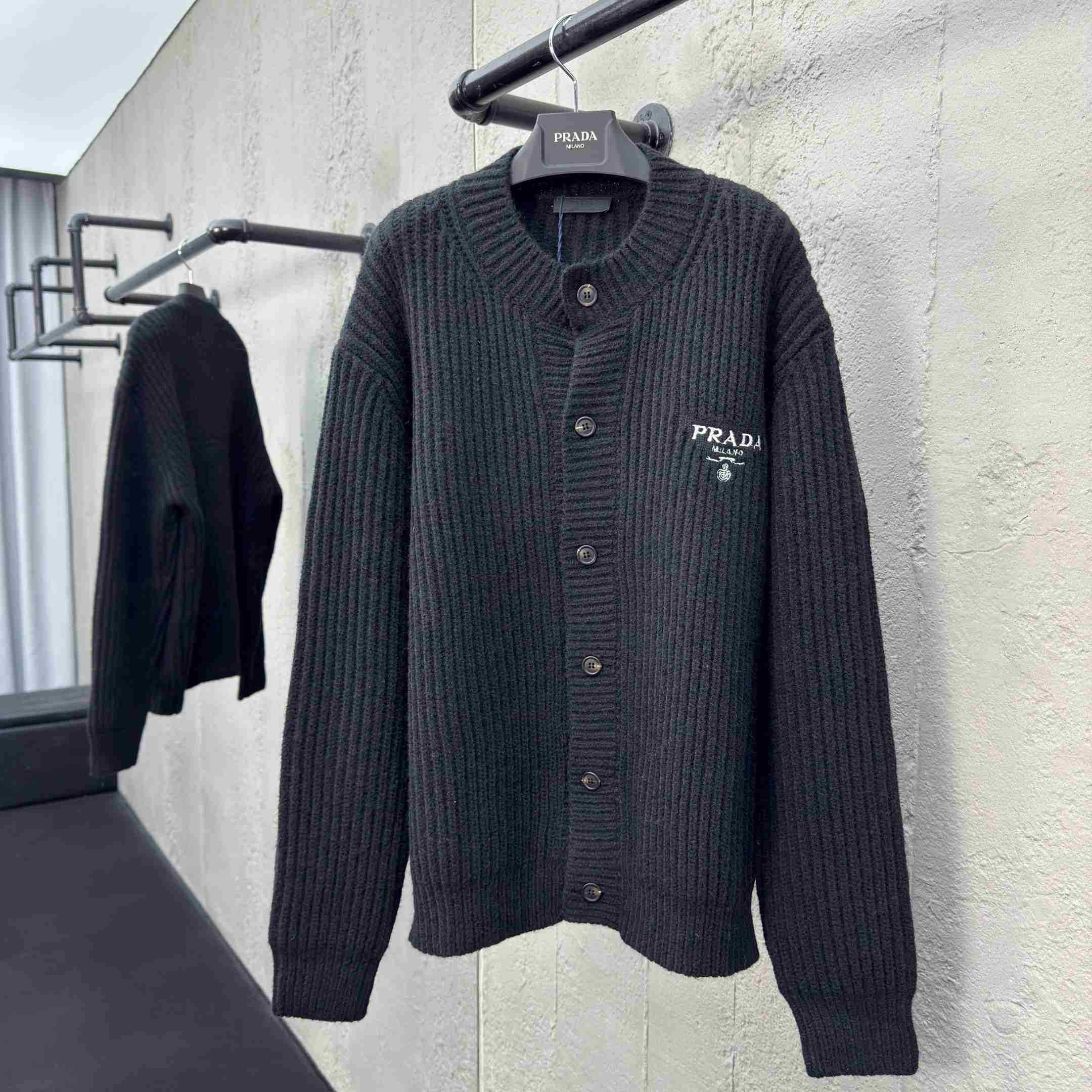 Prada Cashgora Button-Up Ribbed-Knitted Cardigan - DopestKickz