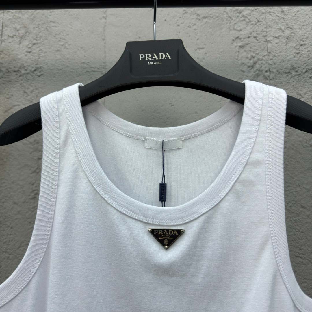 Prada Cotton Tank Top With Enamel Logo - DopestKickz