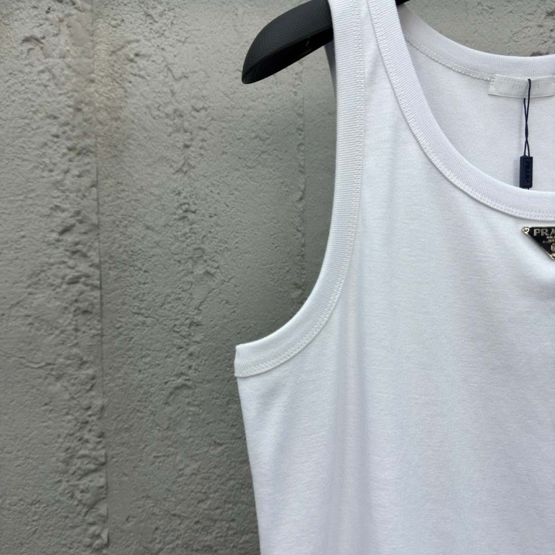 Prada Cotton Tank Top With Enamel Logo - DopestKickz