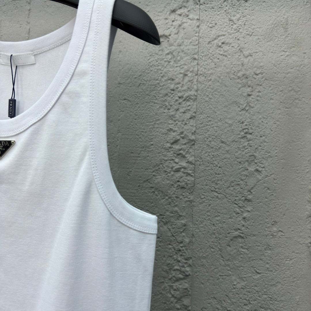 Prada Cotton Tank Top With Enamel Logo - DopestKickz