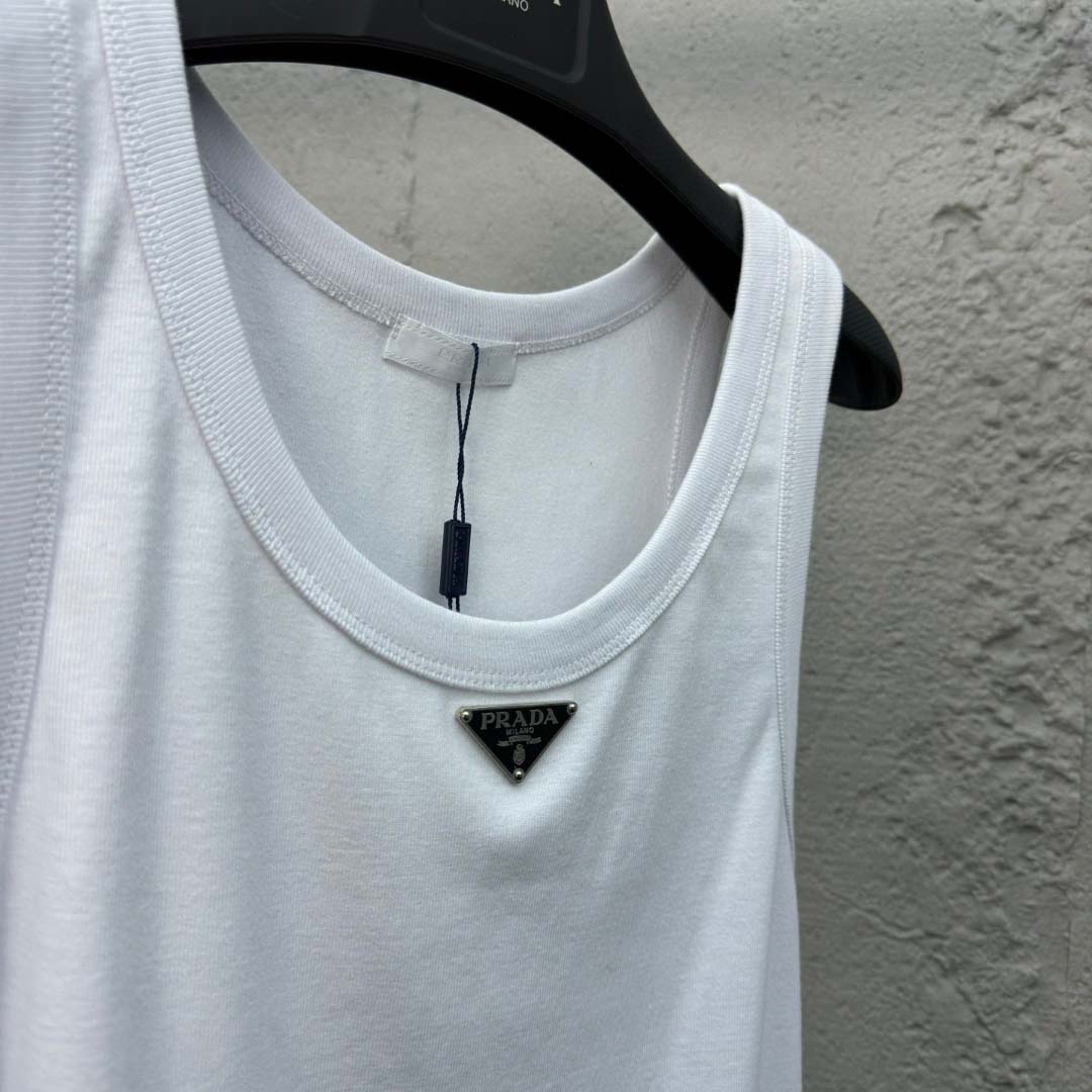 Prada Cotton Tank Top With Enamel Logo - DopestKickz