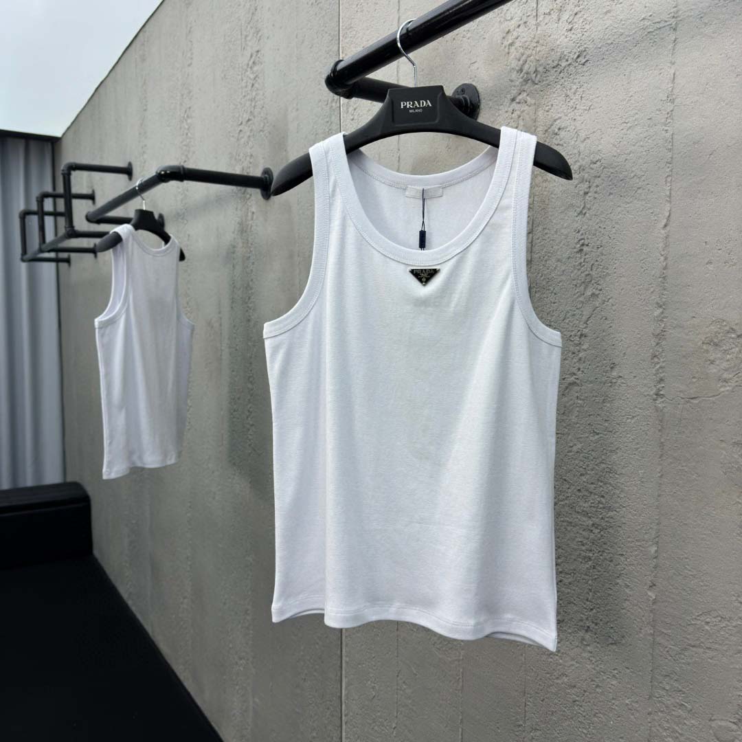 Prada Cotton Tank Top With Enamel Logo - DopestKickz