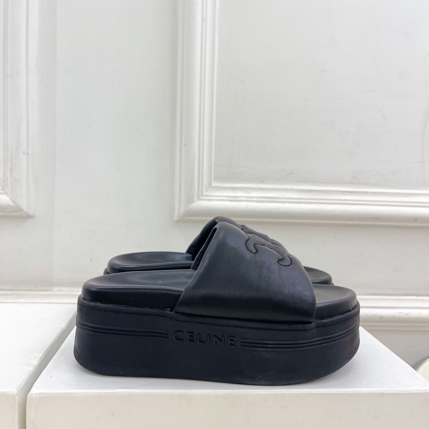 Celine Block Slide With Triomphe In Lambskin - DopestKickz
