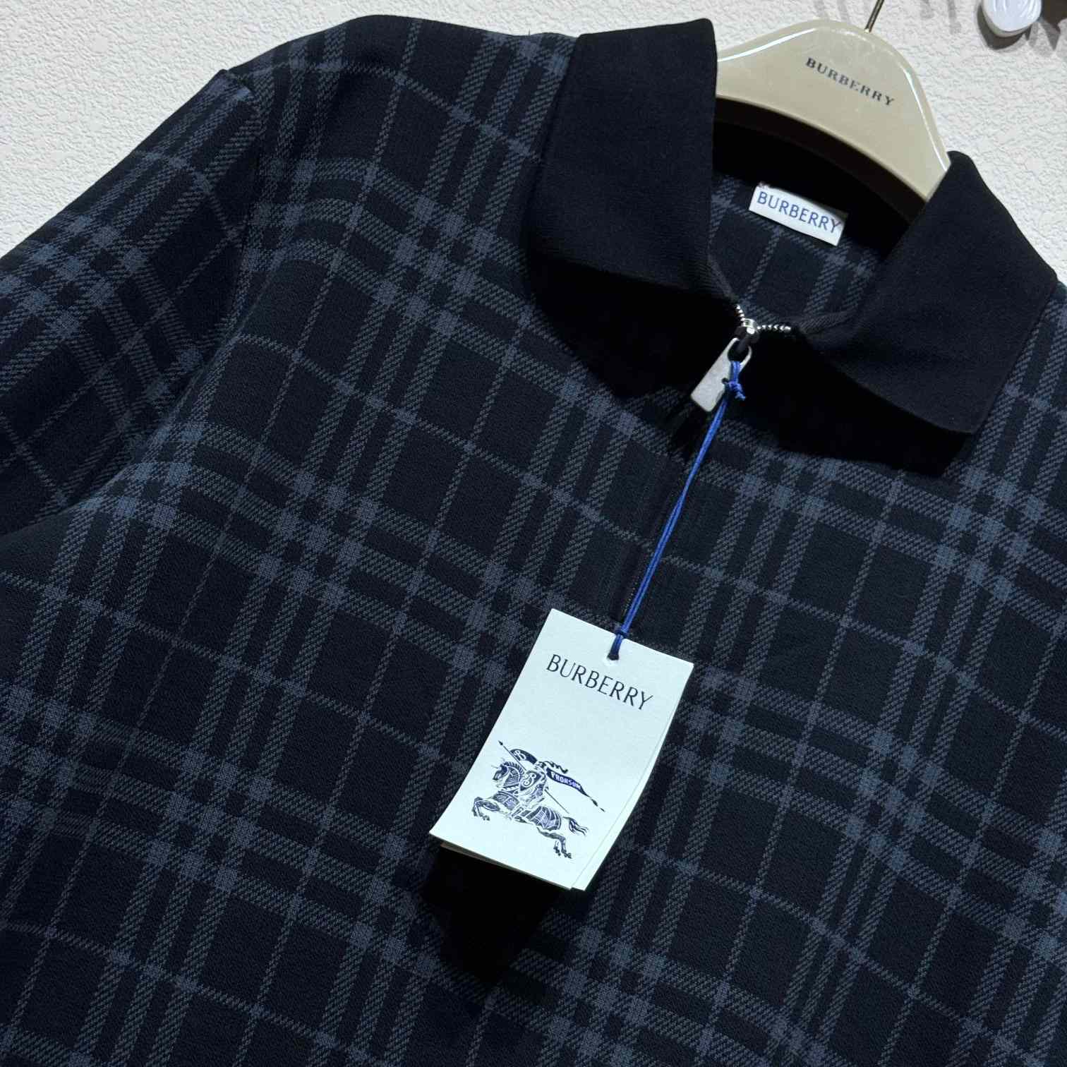 Burberry Navy Check Stretch Cotton Blend Polo - DopestKickz