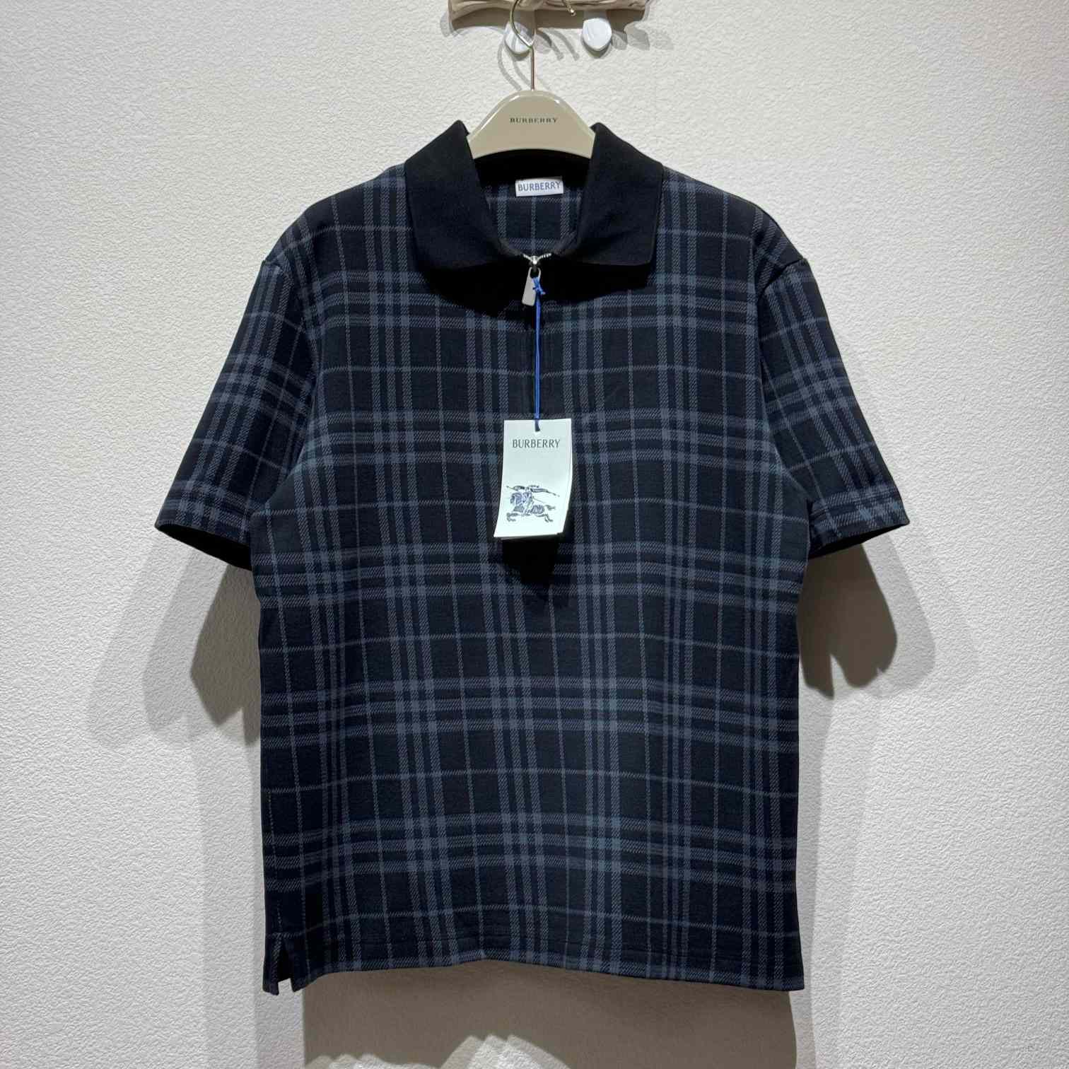Burberry Navy Check Stretch Cotton Blend Polo - DopestKickz