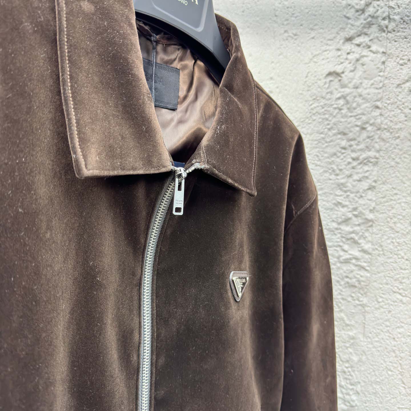 Prada Triangle-logo Velvet Blouson Jacket - DopestKickz