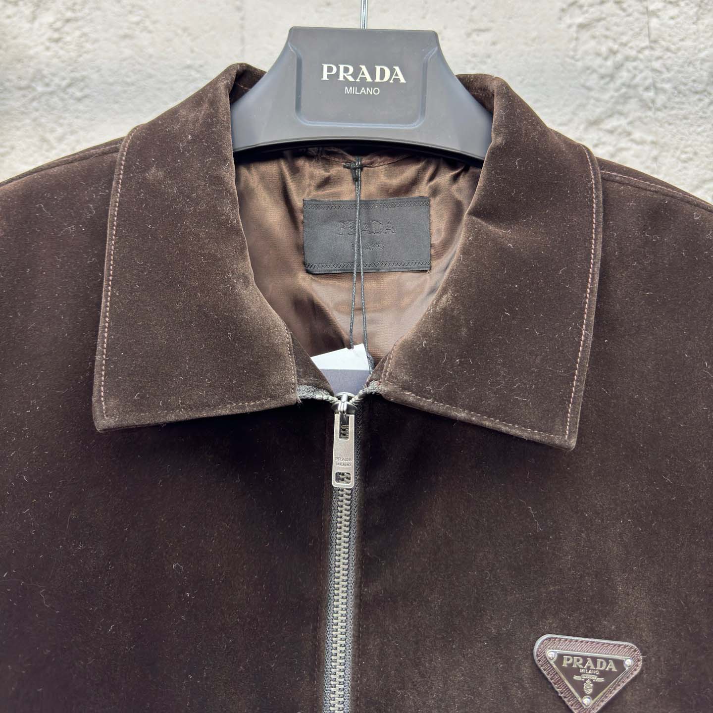 Prada Triangle-logo Velvet Blouson Jacket - DopestKickz