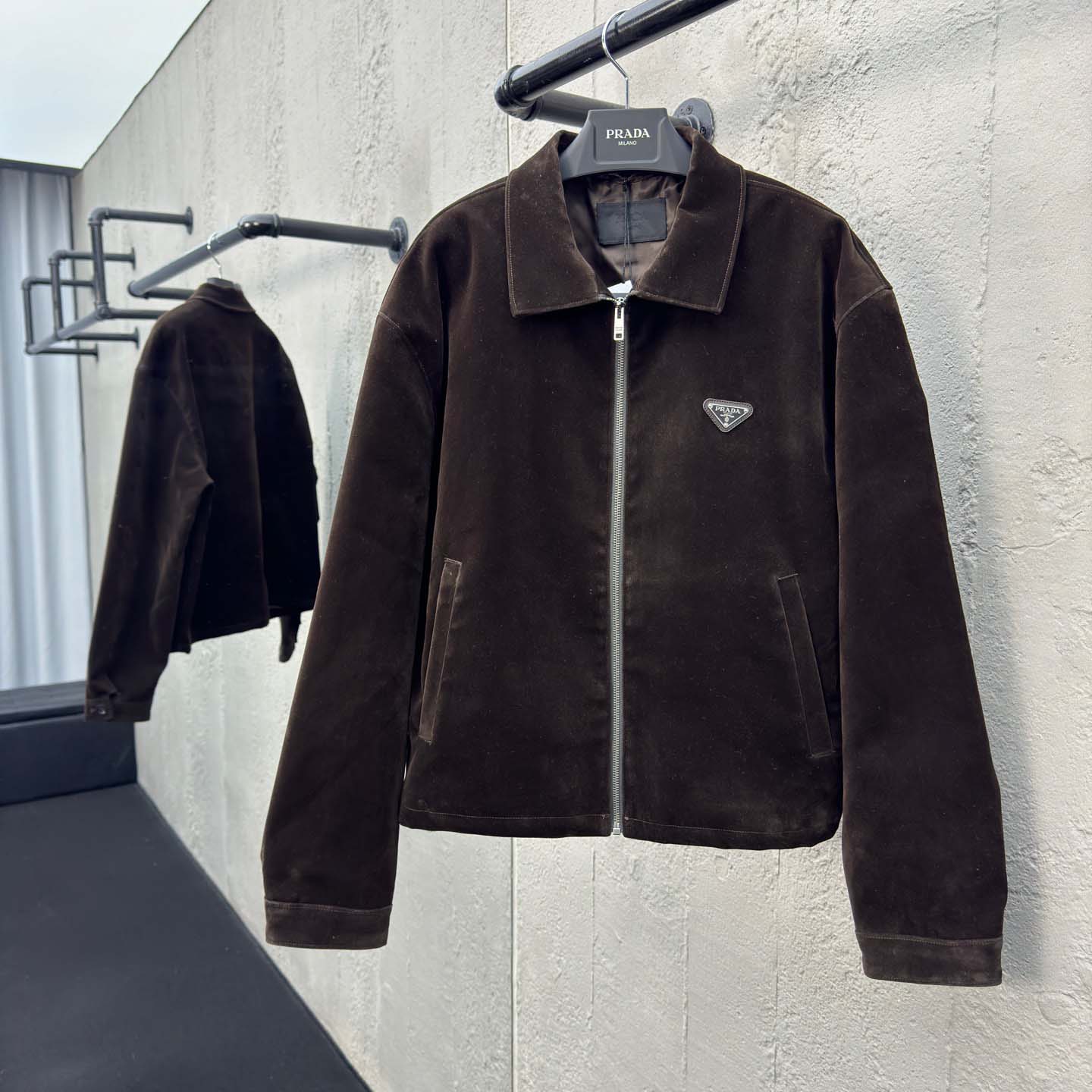 Prada Triangle-logo Velvet Blouson Jacket - DopestKickz