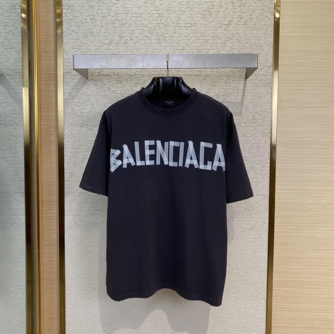 Balenciaga New Tape Type TR T-Shirt Medium Fit In Faded Washed Black - DopestKickz