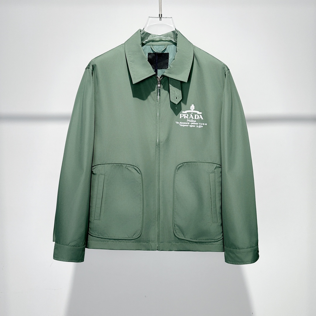 Prada Logo Print Zip Jacket Green - DopestKickz