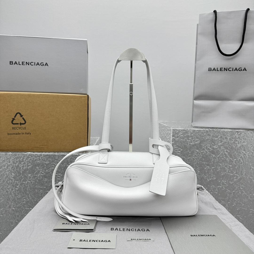 Balenciaga Carrie Bowling Bag Small In White - DopestKickz