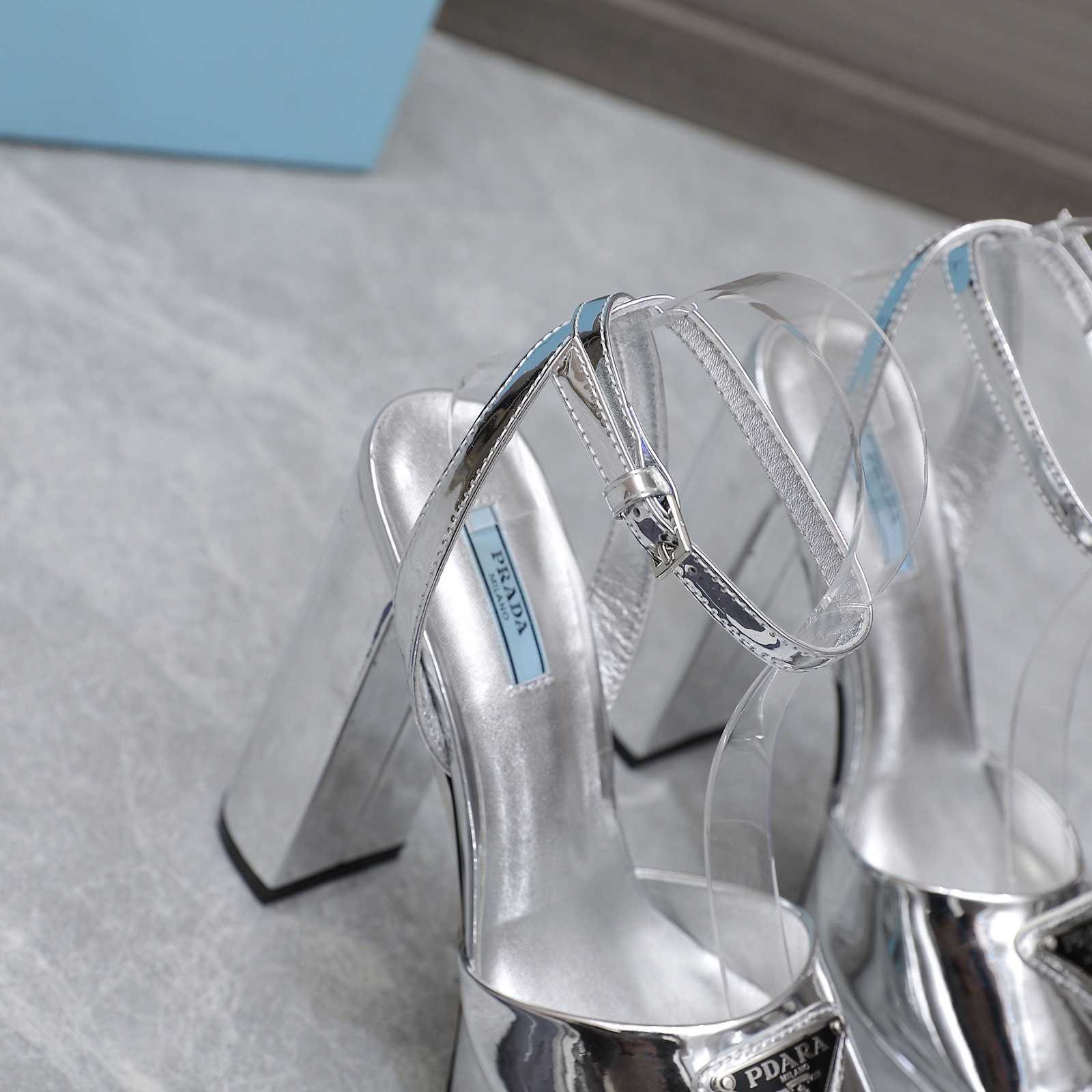 Prada Silver Tone Plateau Platform Sandals | Silver   13cm - DopestKickz