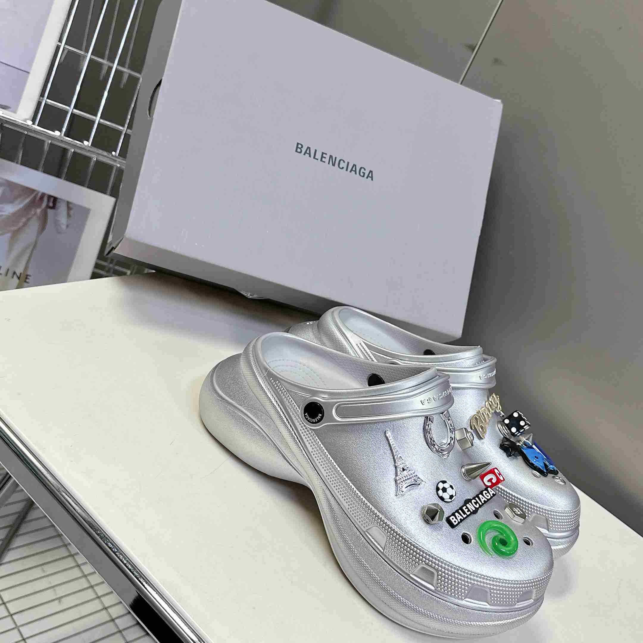 Balenciaga Crocs™ Mule In Silver - DopestKickz