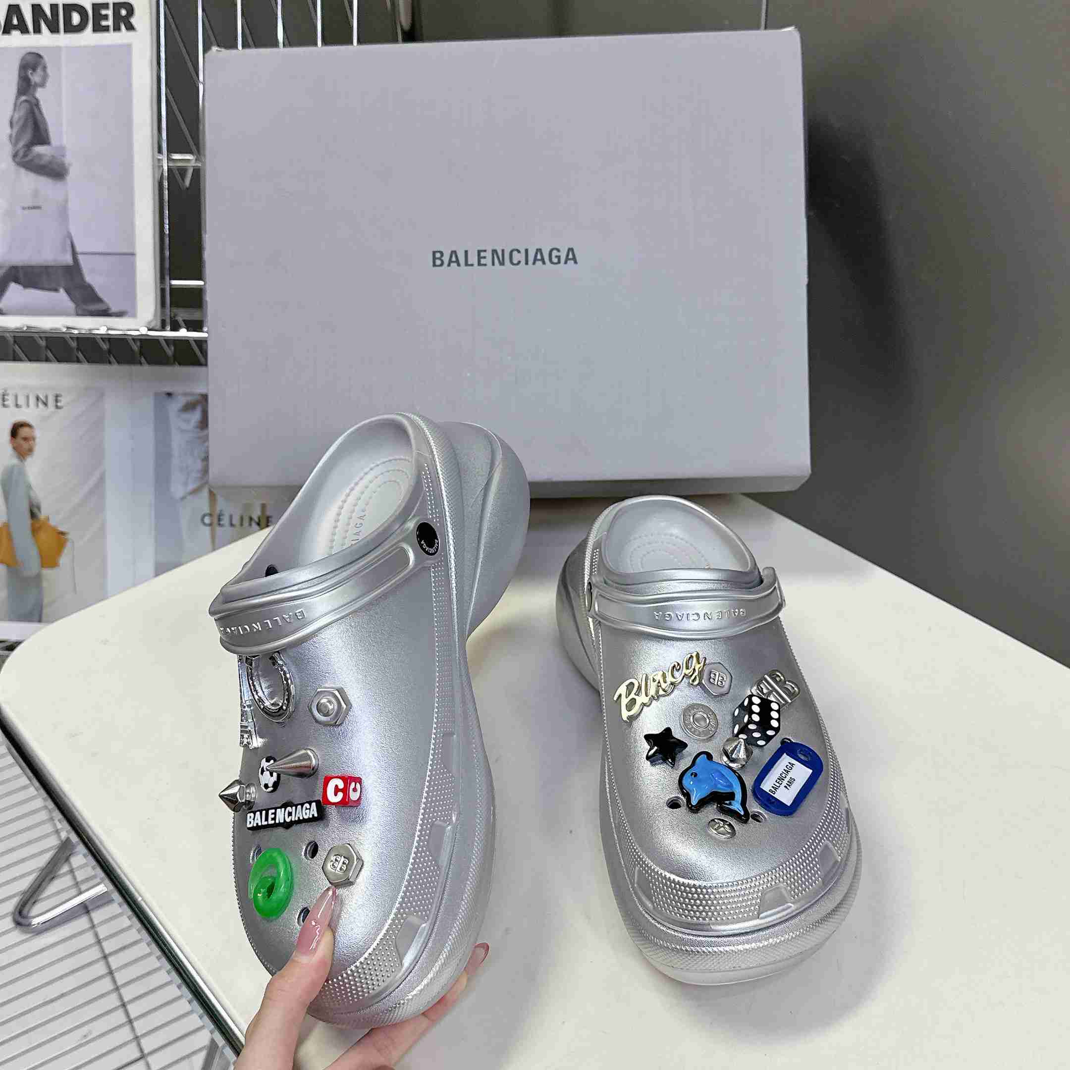 Balenciaga Crocs™ Mule In Silver - DopestKickz