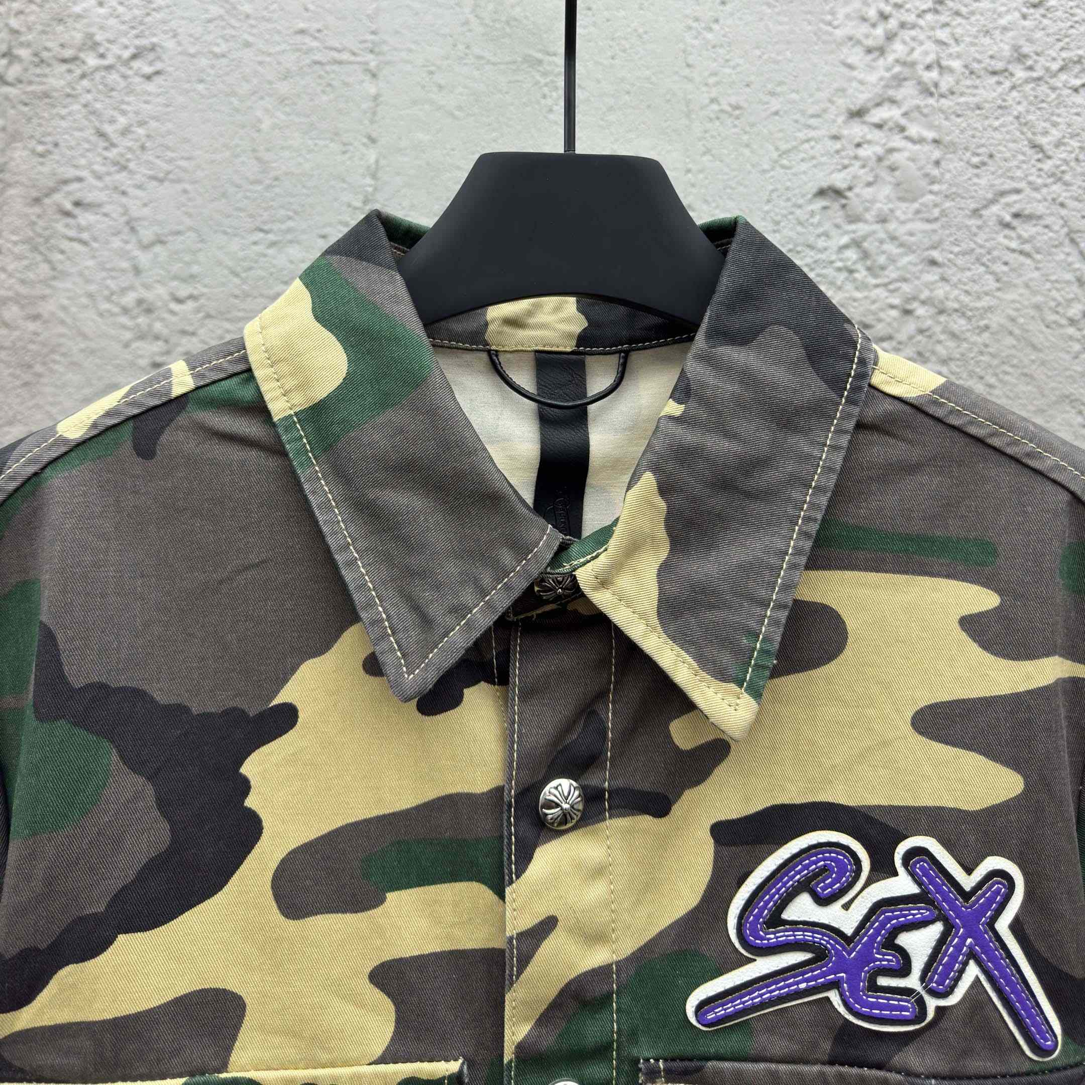 Chrome Hearts Matty Boy Sex Records Camo Cropped Button Up - DopestKickz