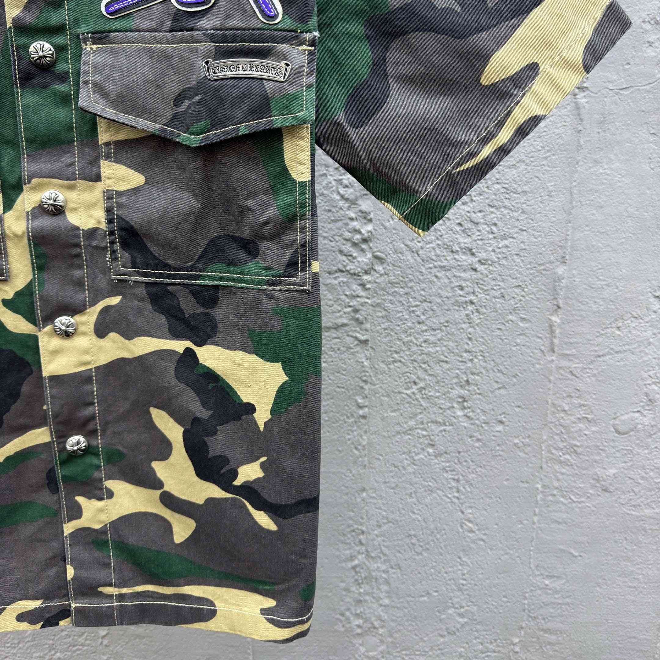 Chrome Hearts Matty Boy Sex Records Camo Cropped Button Up - DopestKickz