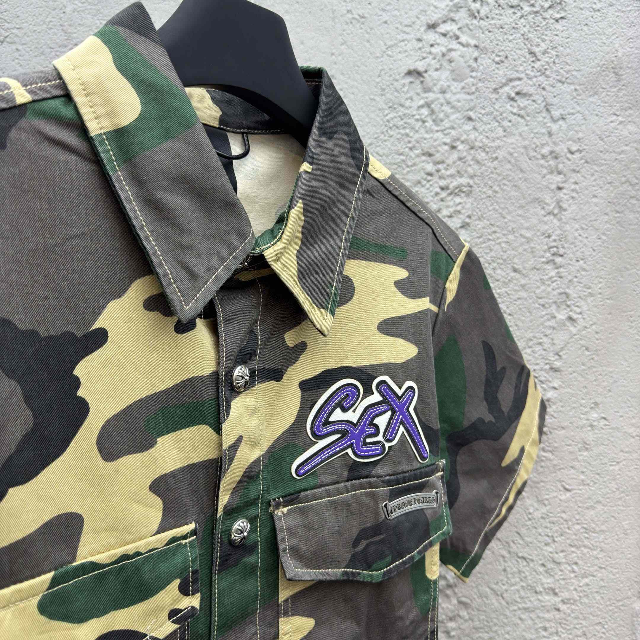 Chrome Hearts Matty Boy Sex Records Camo Cropped Button Up - DopestKickz