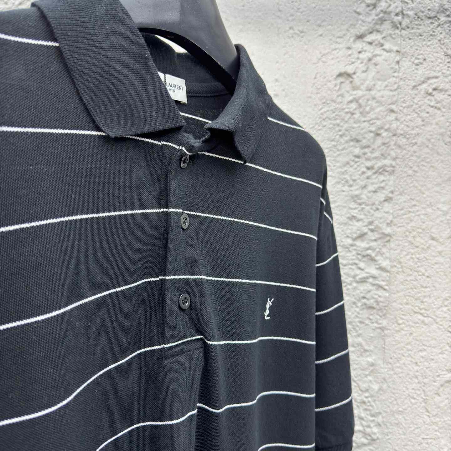 Saint Laurent Cassandre Polo Shirt In Striped Pique - DopestKickz