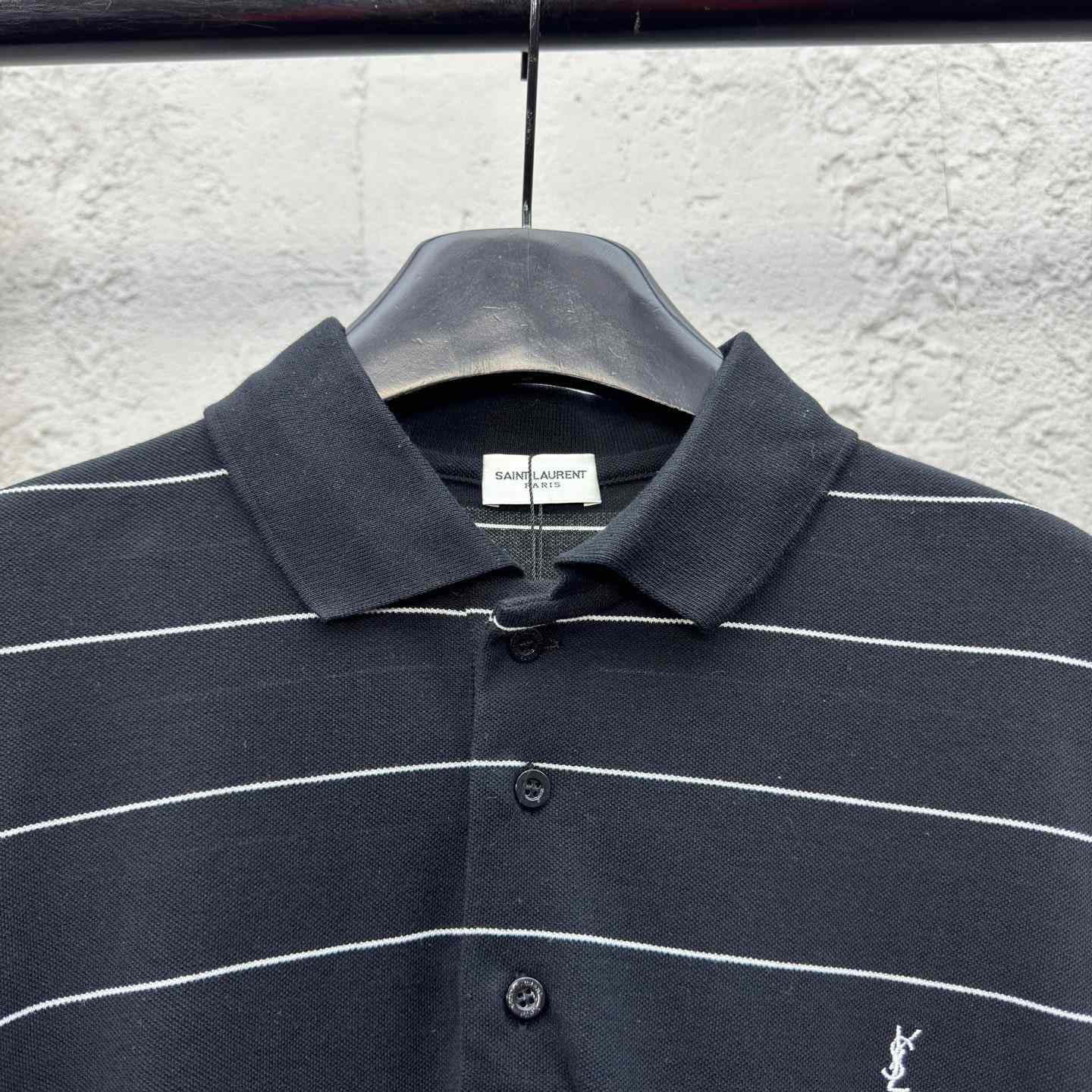 Saint Laurent Cassandre Polo Shirt In Striped Pique - DopestKickz