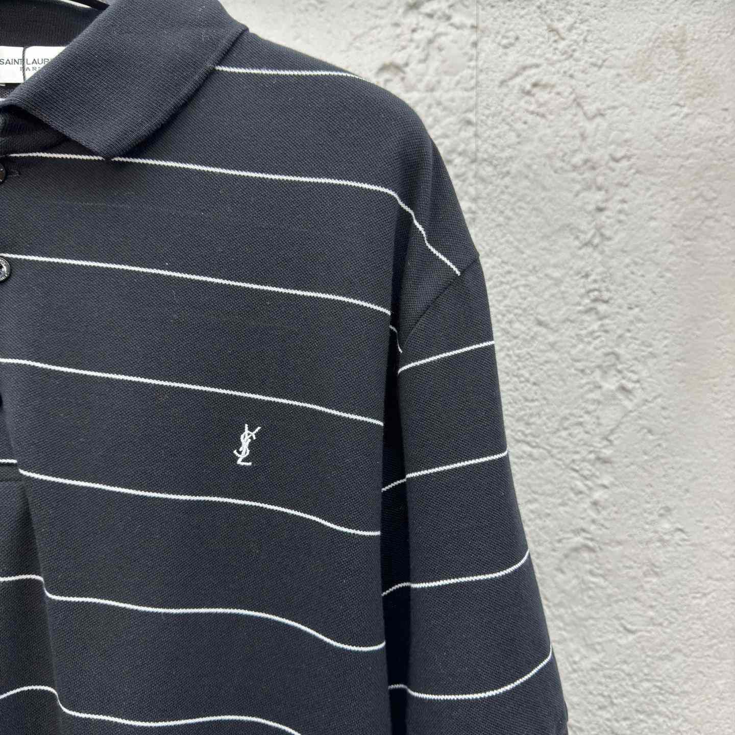Saint Laurent Cassandre Polo Shirt In Striped Pique - DopestKickz