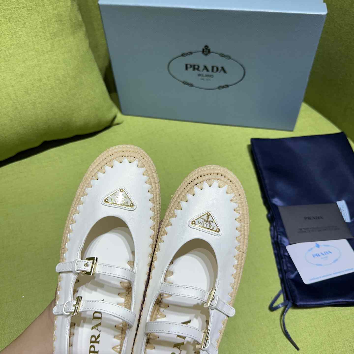 Prada Nappa Leather And Raffia Ballerinas - DopestKickz
