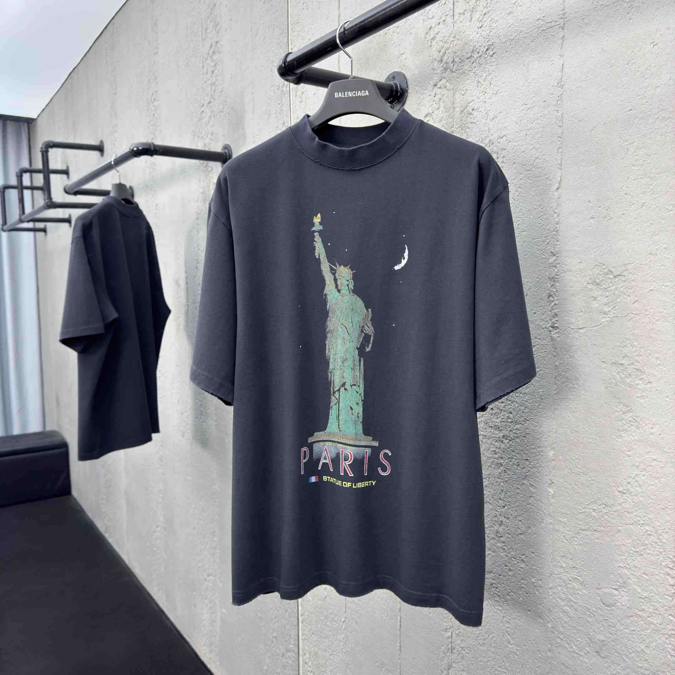 Balenciaga Paris Liberty T-Shirt Medium Fit In Black Vintage Jersey - DopestKickz