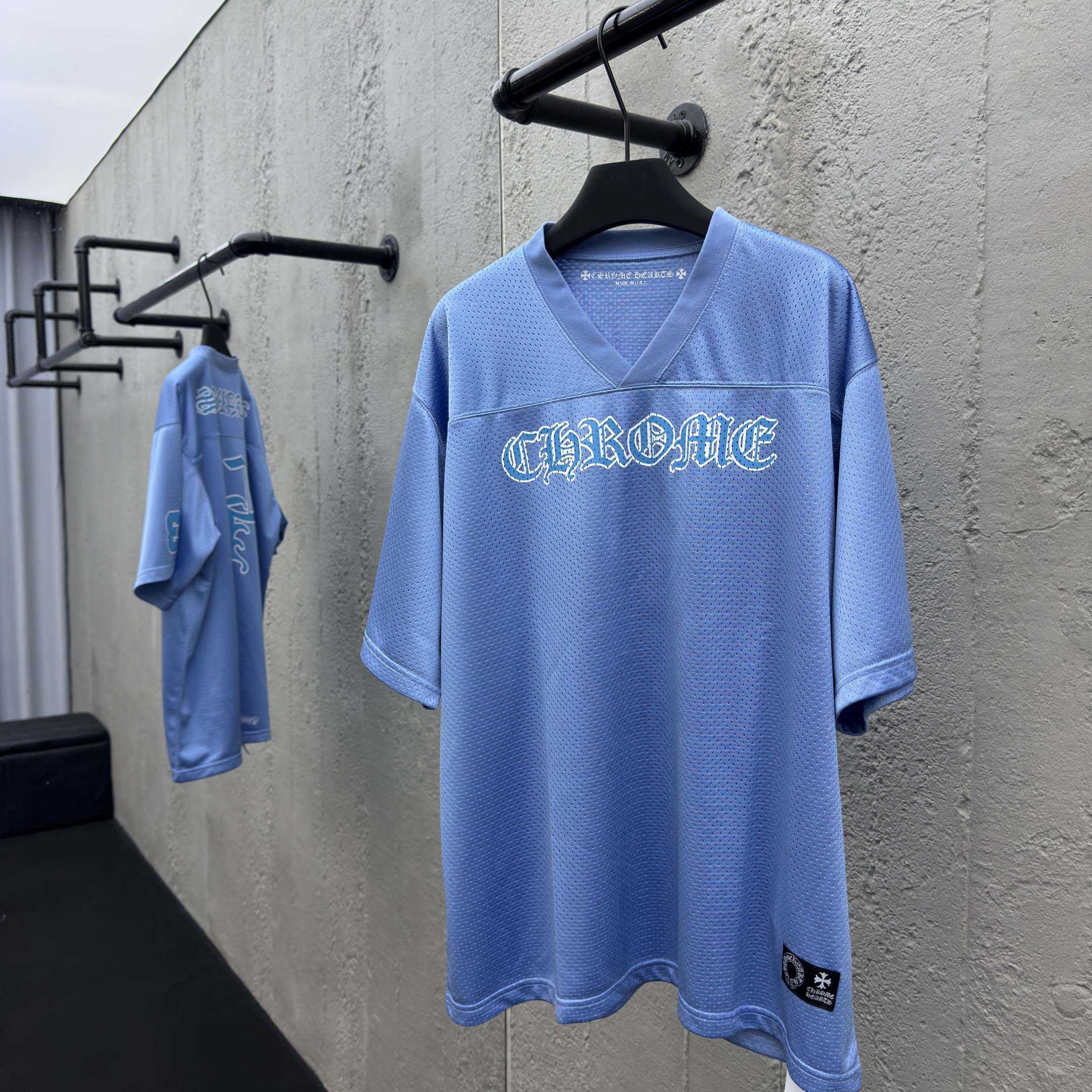 Chrome Hearts Stadium Mesh Short Sleeve Jersey Blue - DopestKickz