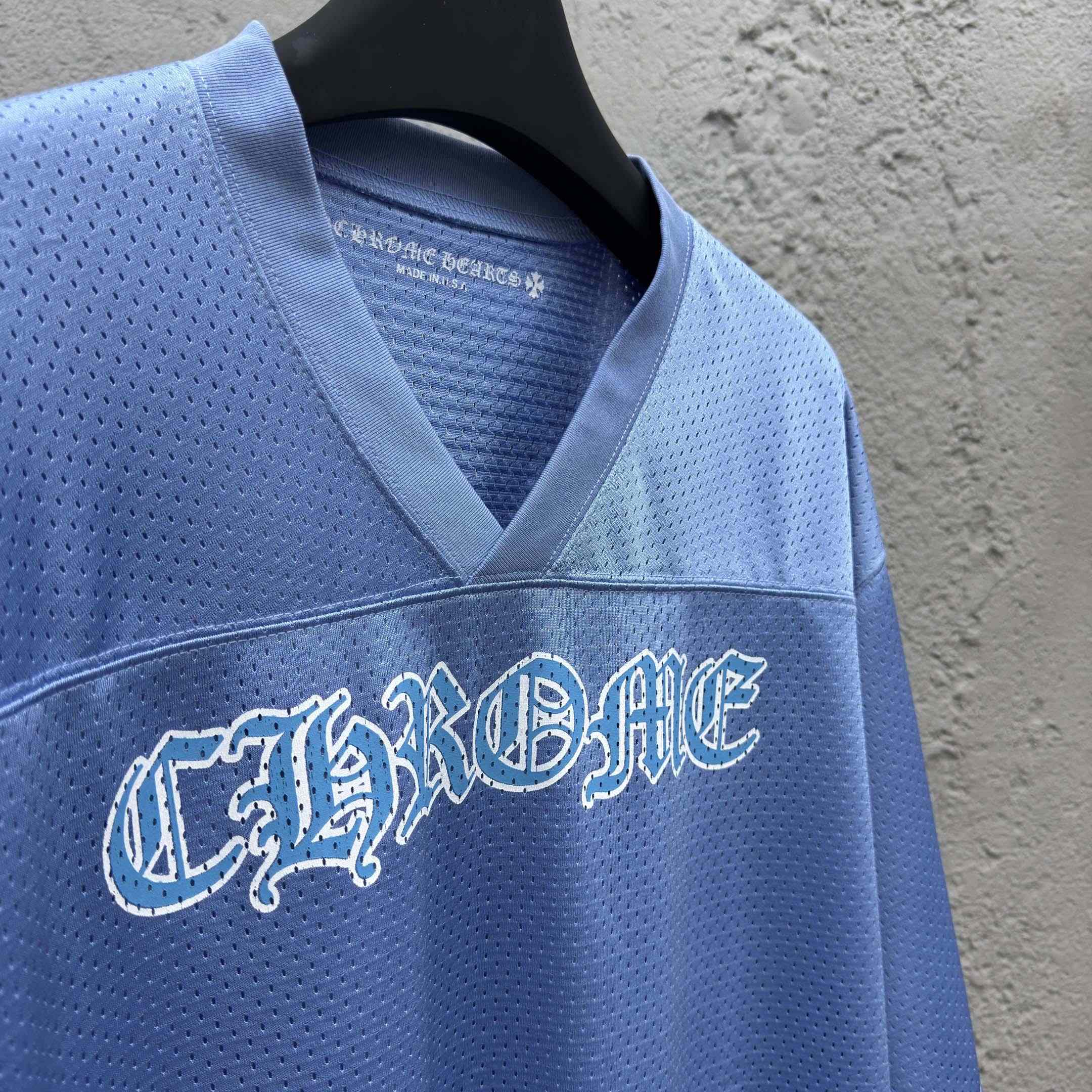 Chrome Hearts Stadium Mesh Short Sleeve Jersey Blue - DopestKickz