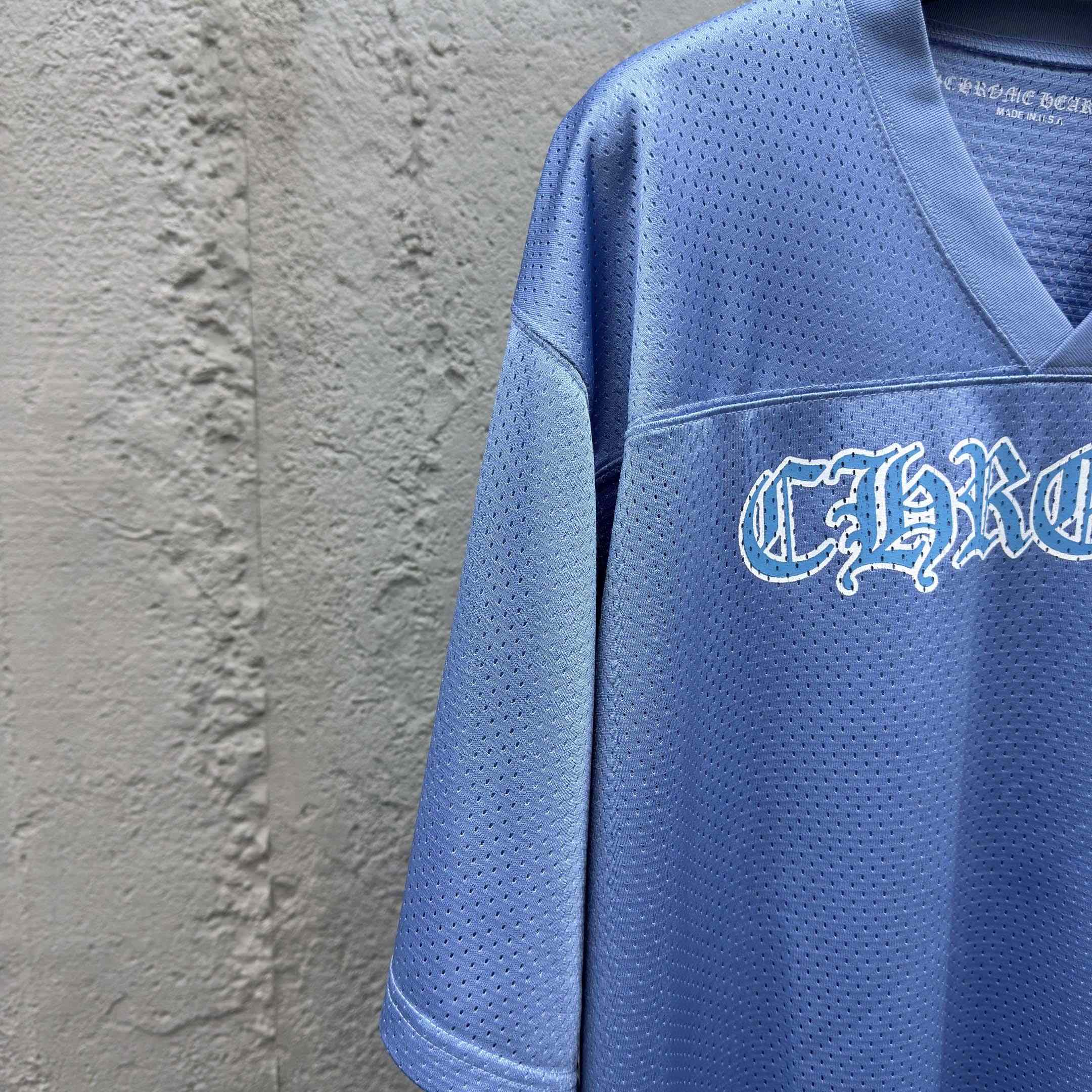 Chrome Hearts Stadium Mesh Short Sleeve Jersey Blue - DopestKickz