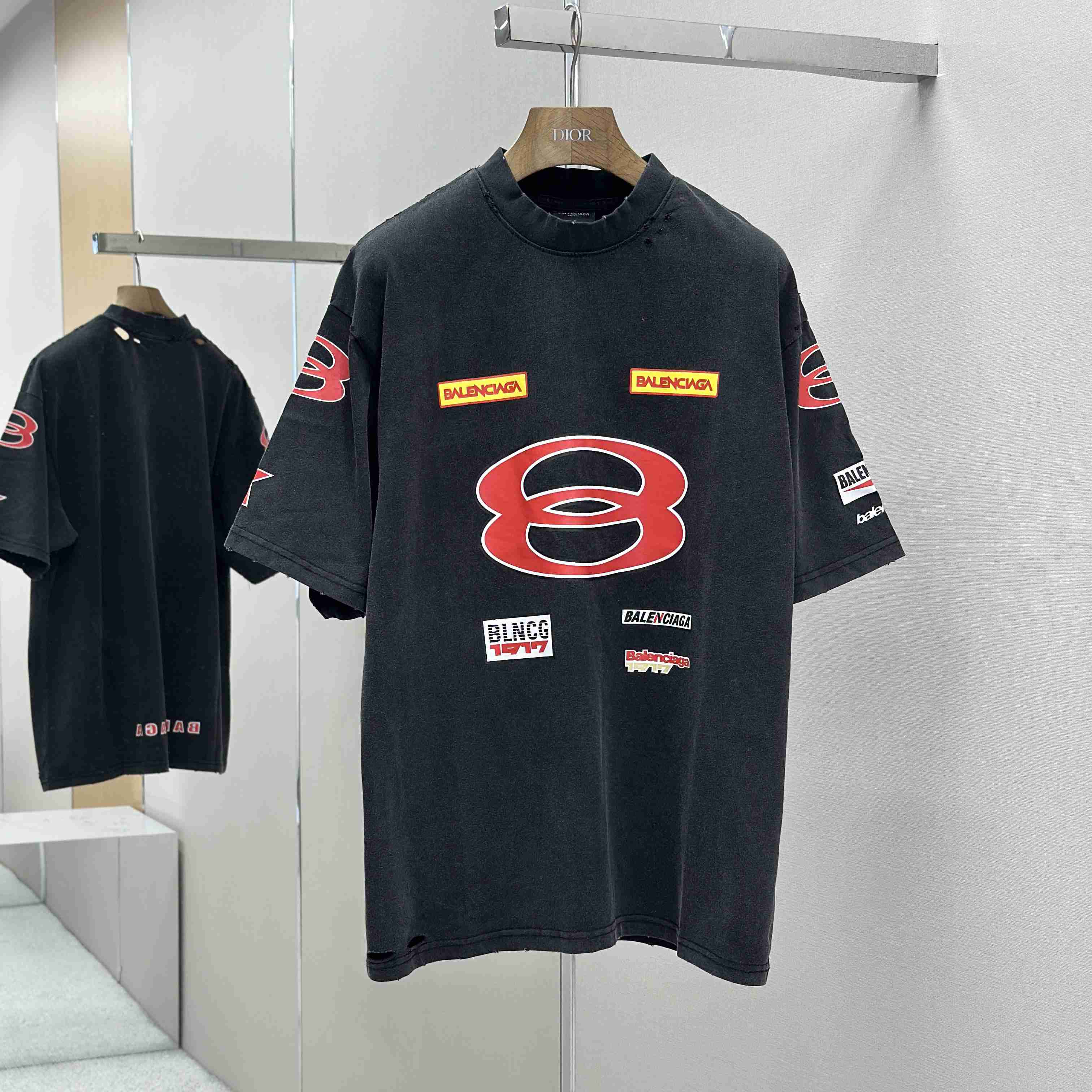 Balenciaga Sponsor Logos T-Shirt Oversized In Faded Washed Black - DopestKickz