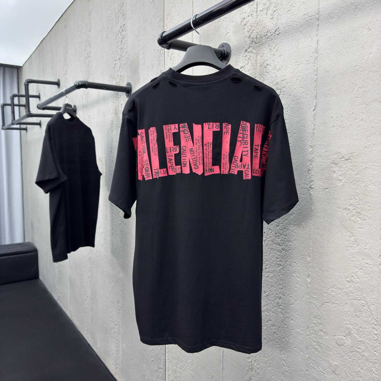 Balenciaga Security Tape Logo T-Shirt Oversized In Black - DopestKickz