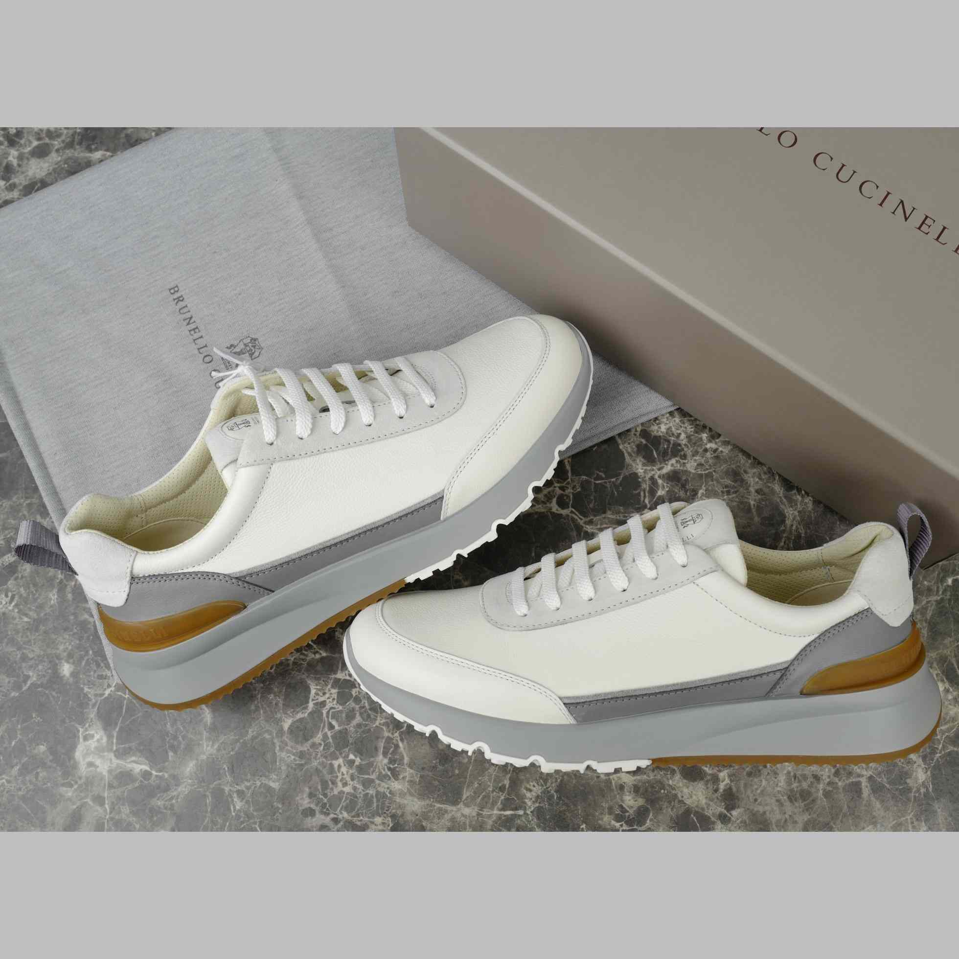 Brunello Cucinelli Washed Suede And Semi-polished Calfskin Runners  - DopestKickz