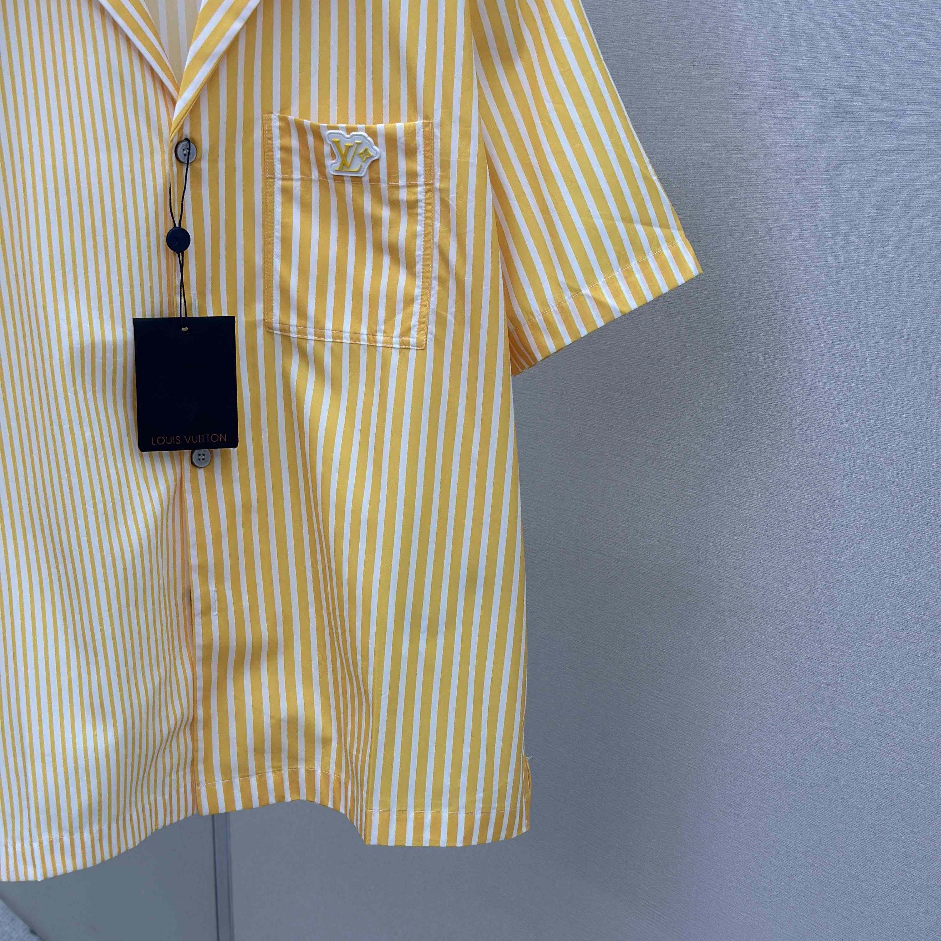 Louis Vuitton Monogram Striped Patchwork Short-Sleeved Shirt   1AHVWT - DopestKickz