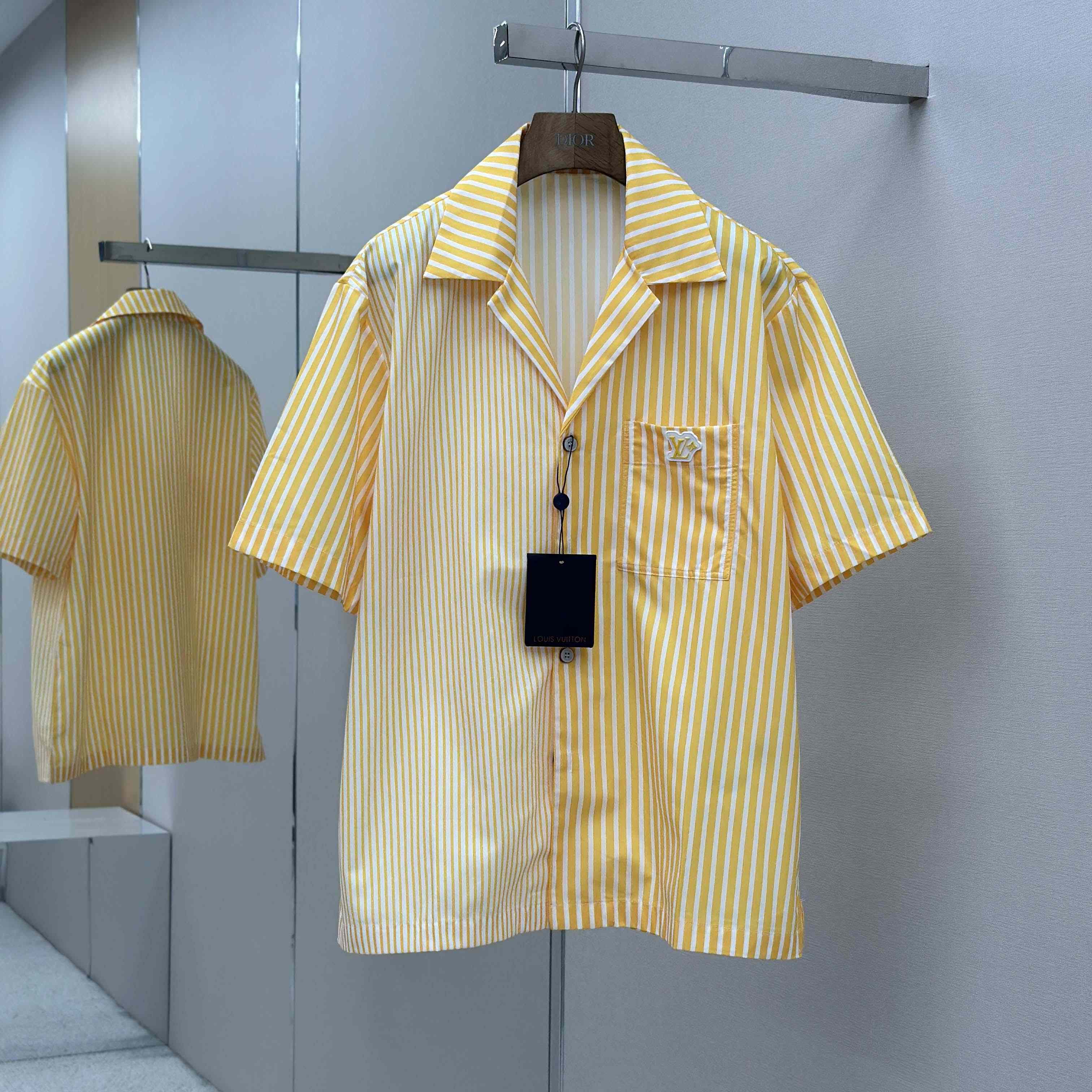 Louis Vuitton Monogram Striped Patchwork Short-Sleeved Shirt   1AHVWT - DopestKickz