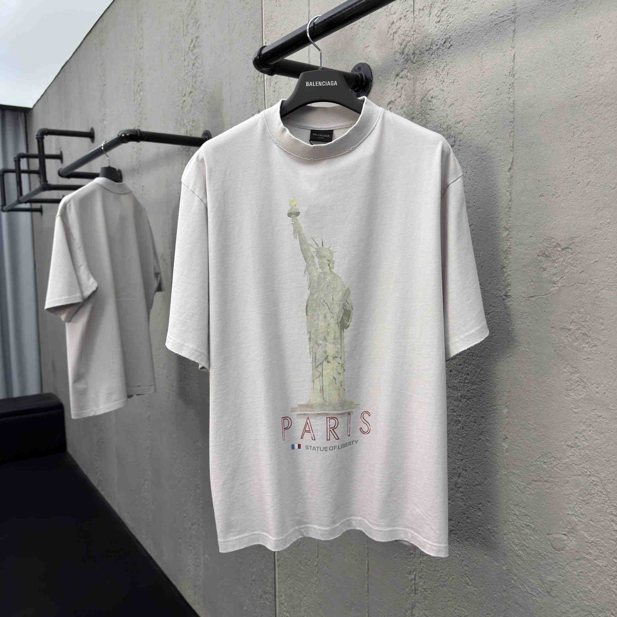 Balenciaga Paris Liberty T-Shirt Medium Fit In Off White Vintage Jersey - DopestKickz
