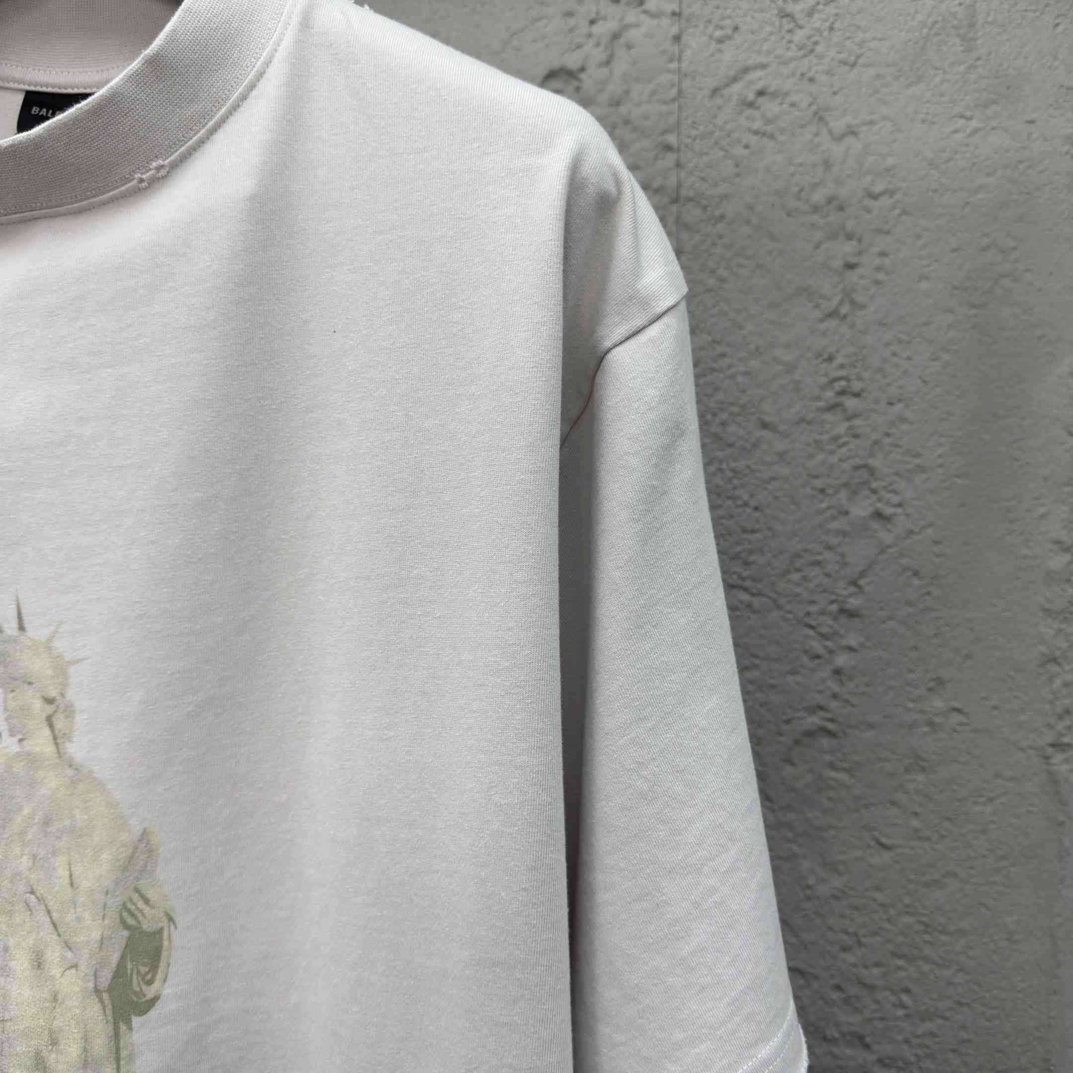 Balenciaga Paris Liberty T-Shirt Medium Fit In Off White Vintage Jersey - DopestKickz