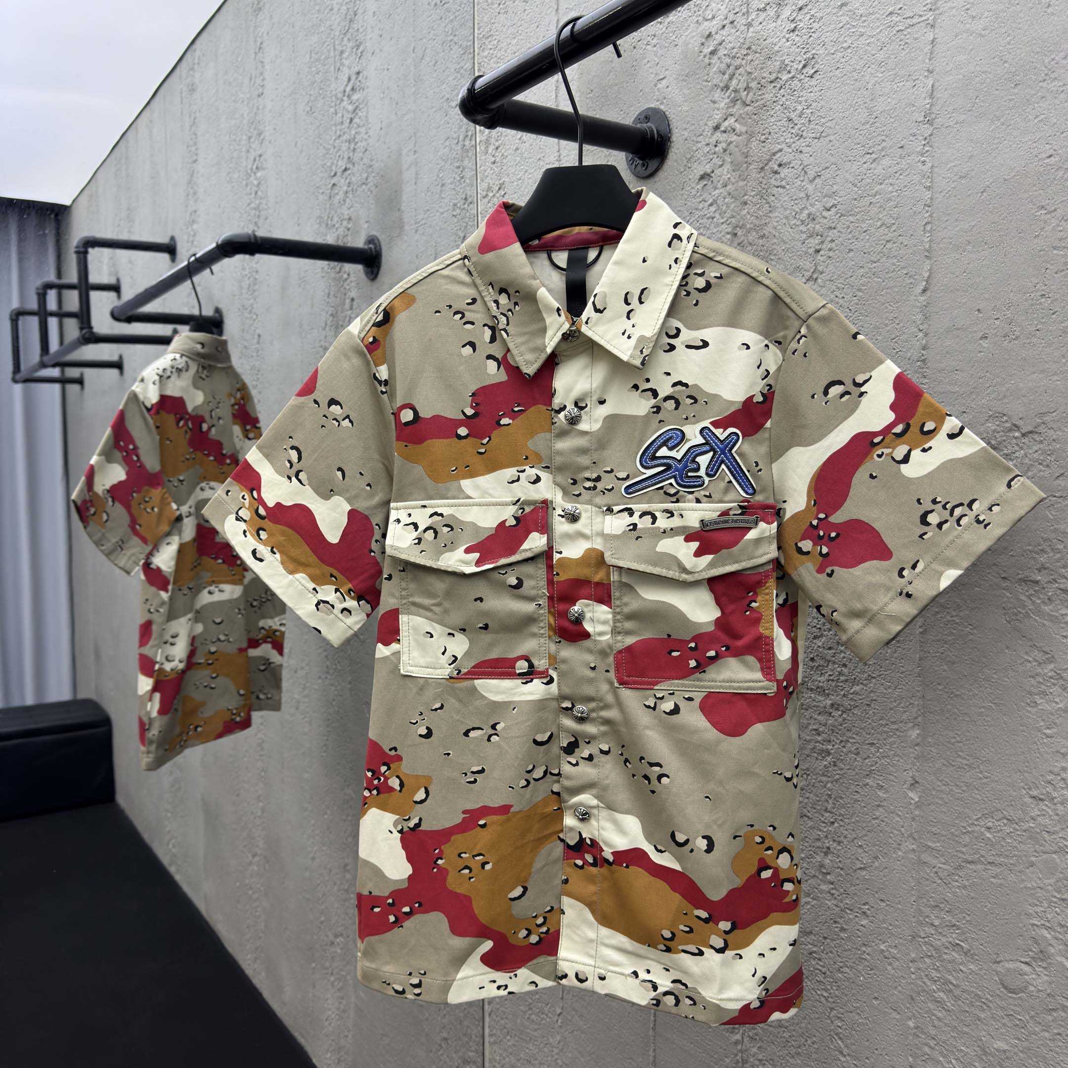 Chrome Hearts Matty Boy Sex Records Camo Cropped Button Up - DopestKickz