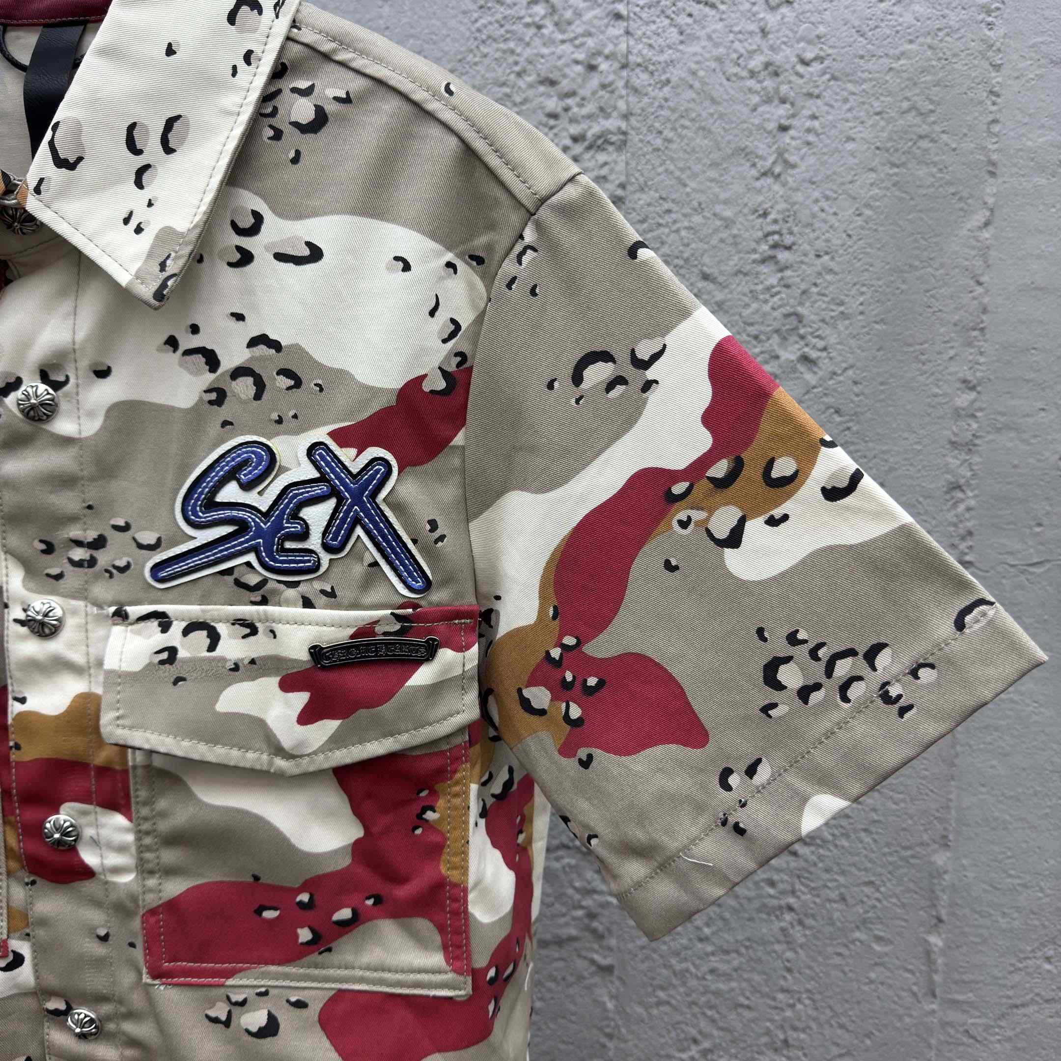 Chrome Hearts Matty Boy Sex Records Camo Cropped Button Up - DopestKickz