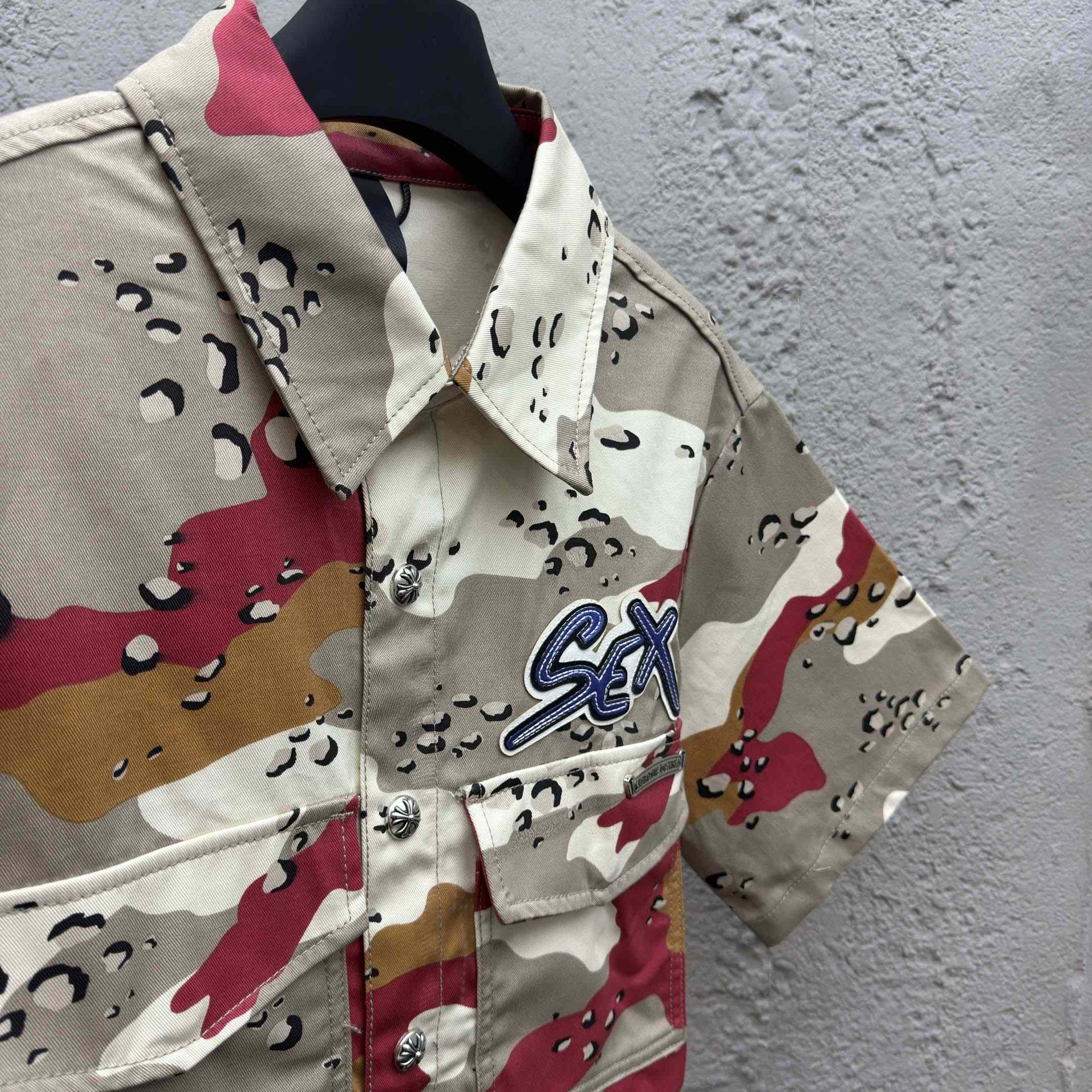 Chrome Hearts Matty Boy Sex Records Camo Cropped Button Up - DopestKickz