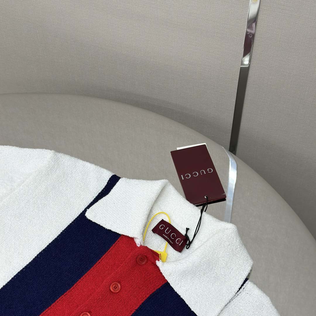 Gucci Cotton Blend Terry Knit Polo Shirt In White - DopestKickz