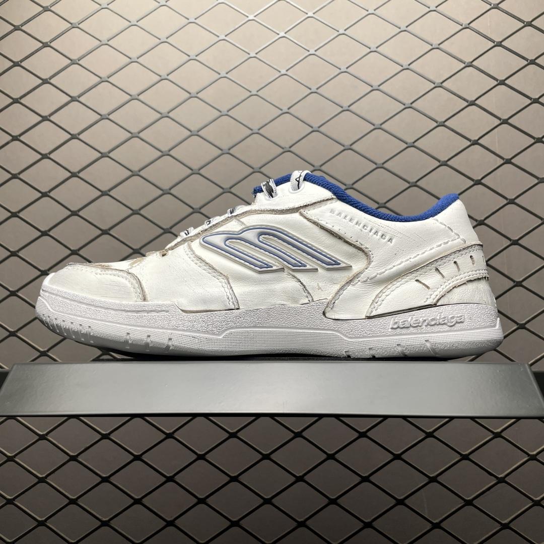 Balenciaga Hamptons Worn-Out Sneaker In White, Dark Blue And Grey Cowskin And Polyester - DopestKickz